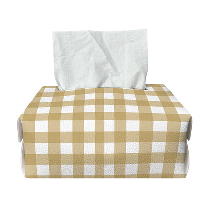 Beige And White Check Pattern Print Rectangle Tissue Box Cover