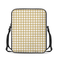 Beige And White Check Pattern Print Rectangular Crossbody Bag