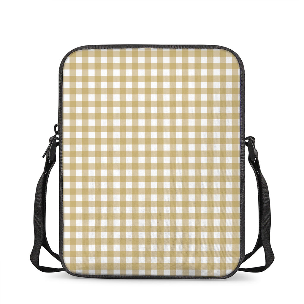Beige And White Check Pattern Print Rectangular Crossbody Bag