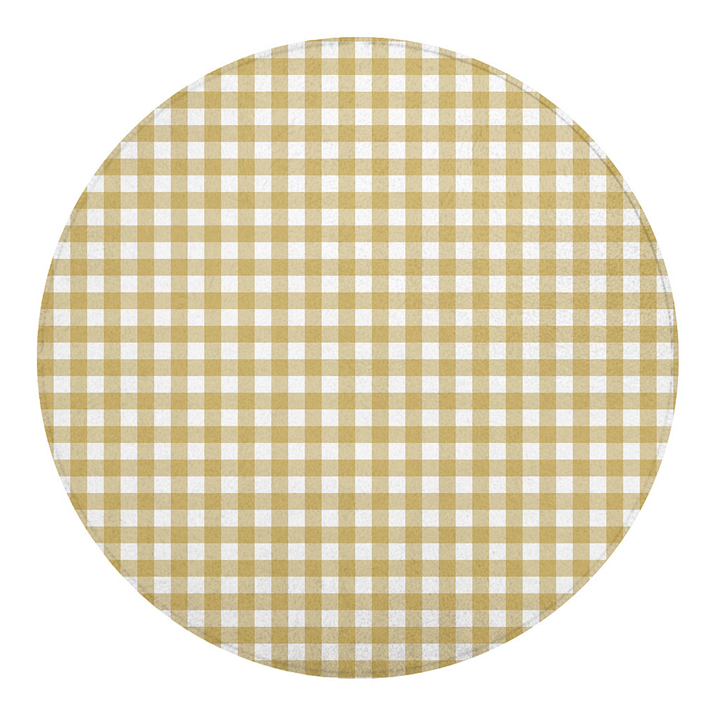 Beige And White Check Pattern Print Round Blanket