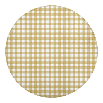 Beige And White Check Pattern Print Round Blanket