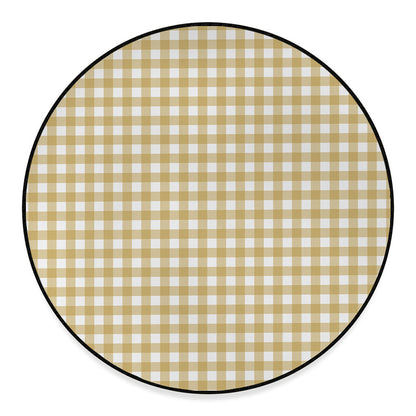Beige And White Check Pattern Print Round Floor Mat