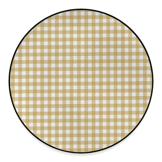 Beige And White Check Pattern Print Round Floor Mat