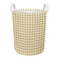 Beige And White Check Pattern Print Round Laundry Basket