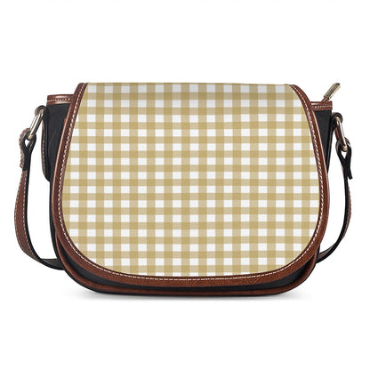Beige And White Check Pattern Print Saddle Bag