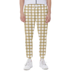 Beige And White Check Pattern Print Scuba Joggers