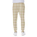 Beige And White Check Pattern Print Scuba Joggers