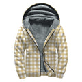 Beige And White Check Pattern Print Sherpa Lined Zip Up Hoodie