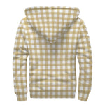Beige And White Check Pattern Print Sherpa Lined Zip Up Hoodie