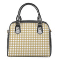 Beige And White Check Pattern Print Shoulder Handbag