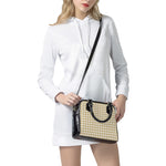 Beige And White Check Pattern Print Shoulder Handbag