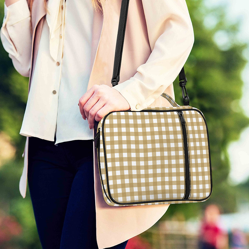 Beige And White Check Pattern Print Shoulder Strap Bible Bag