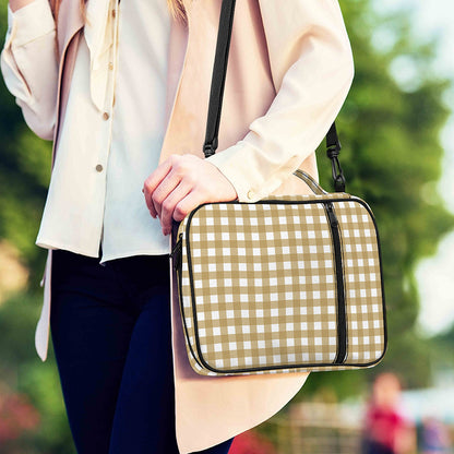 Beige And White Check Pattern Print Shoulder Strap Bible Bag