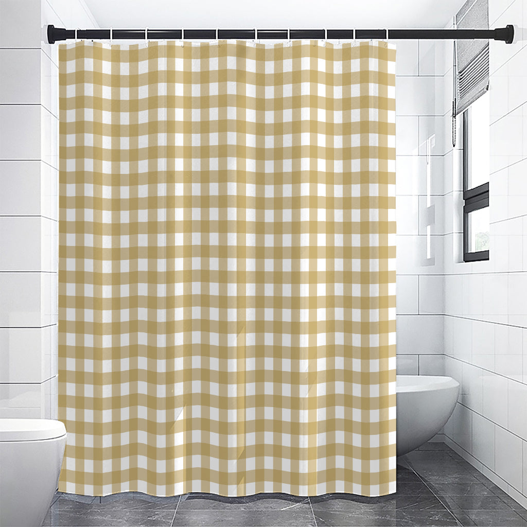 Beige And White Check Pattern Print Shower Curtain