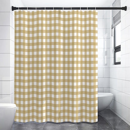 Beige And White Check Pattern Print Shower Curtain