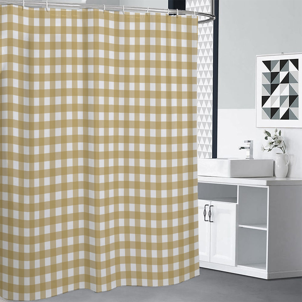 Beige And White Check Pattern Print Shower Curtain