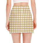 Beige And White Check Pattern Print Side Slit Mini Skirt