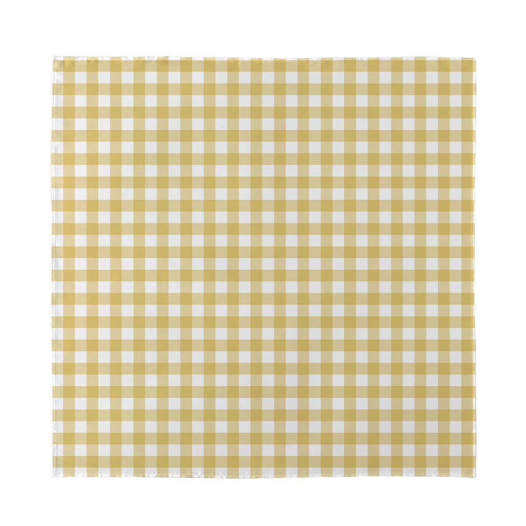 Beige And White Check Pattern Print Silk Bandana