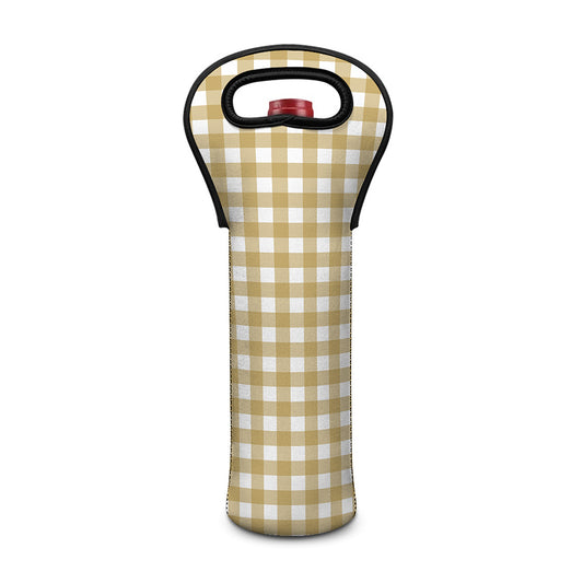 Beige And White Check Pattern Print Single Neoprene Wine Tote