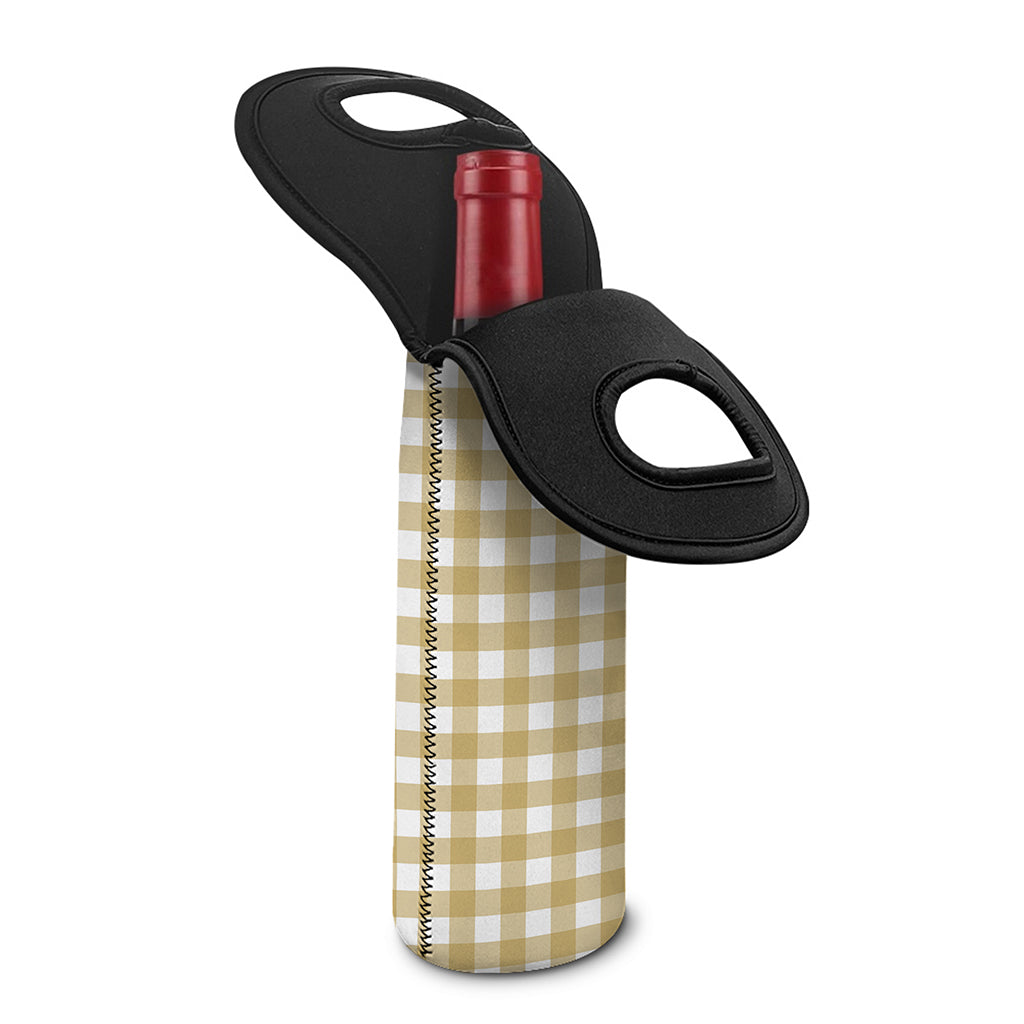 Beige And White Check Pattern Print Single Neoprene Wine Tote