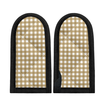 Beige And White Check Pattern Print Skillet Handle Cover