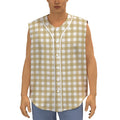 Beige And White Check Pattern Print Sleeveless Baseball Jersey