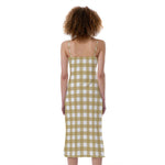 Beige And White Check Pattern Print Slim Fit Midi Cami Dress