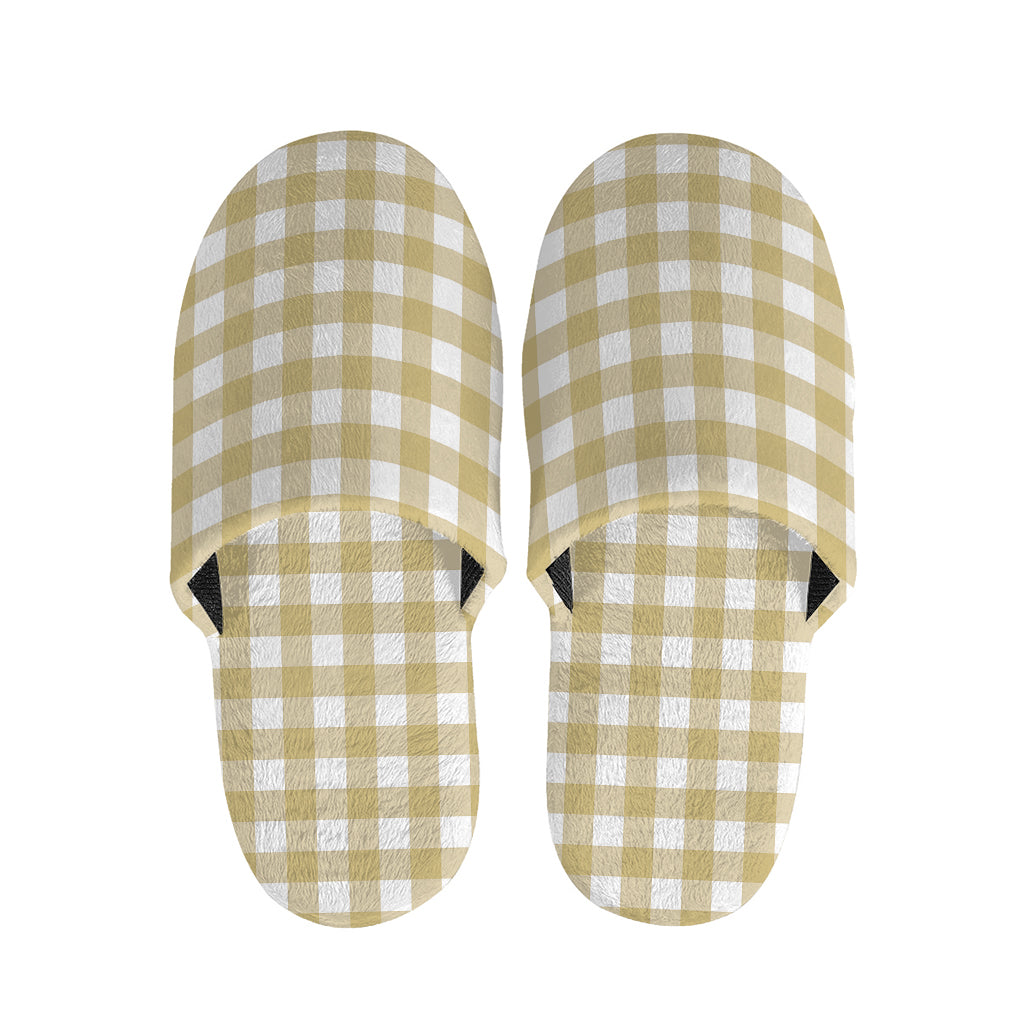 Beige And White Check Pattern Print Slippers