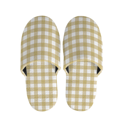 Beige And White Check Pattern Print Slippers