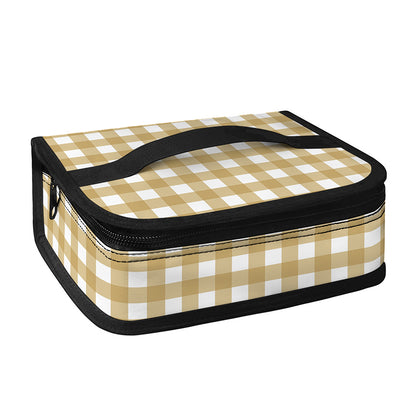 Beige And White Check Pattern Print Small Lunch Bag