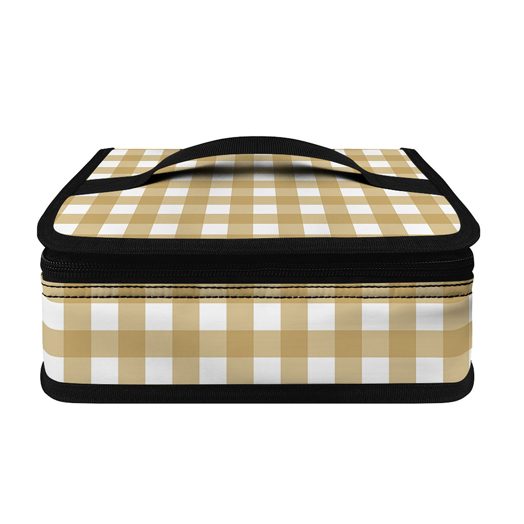 Beige And White Check Pattern Print Small Lunch Bag