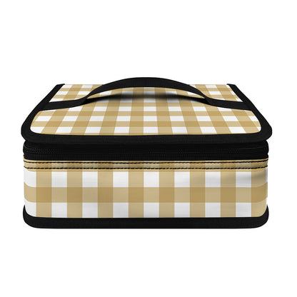 Beige And White Check Pattern Print Small Lunch Bag