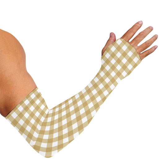 Beige And White Check Pattern Print Sun Protection Arm Sleeves