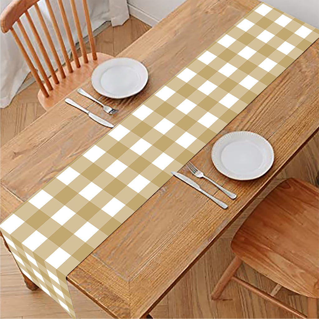 Beige And White Check Pattern Print Table Runner