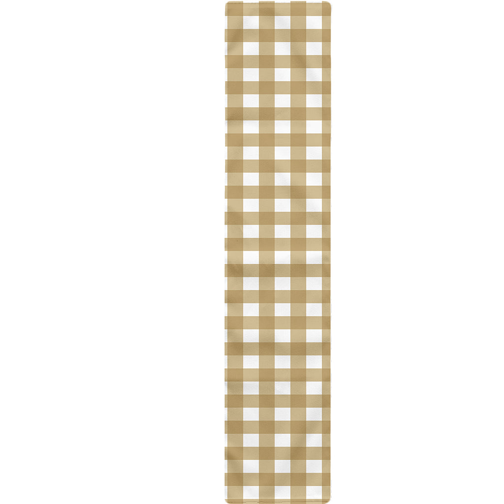 Beige And White Check Pattern Print Table Runner