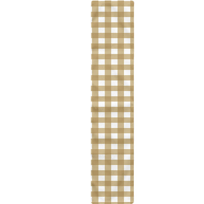 Beige And White Check Pattern Print Table Runner