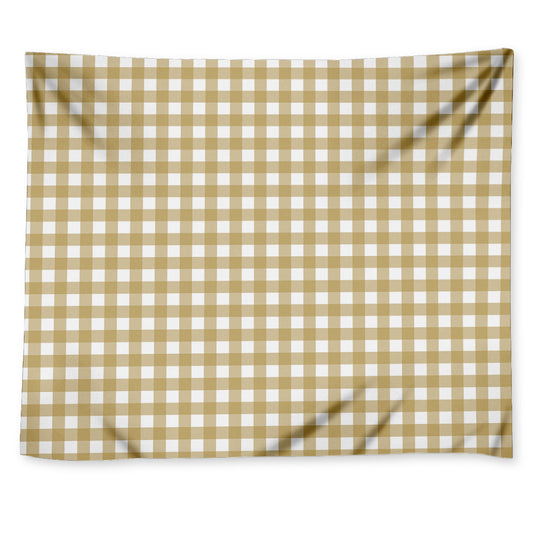 Beige And White Check Pattern Print Tapestry