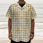 Beige And White Check Pattern Print Textured Short Sleeve Shirt