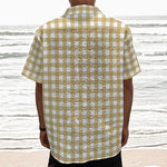 Beige And White Check Pattern Print Textured Short Sleeve Shirt