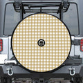 Beige And White Check Pattern Print Tire Cover With Camera Hole