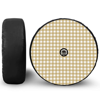 Beige And White Check Pattern Print Tire Cover With Camera Hole