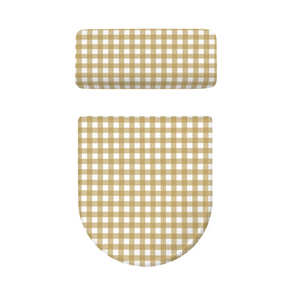 Beige And White Check Pattern Print Toilet Lid And Tank Cover Set