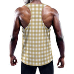 Beige And White Check Pattern Print Training Tank Top
