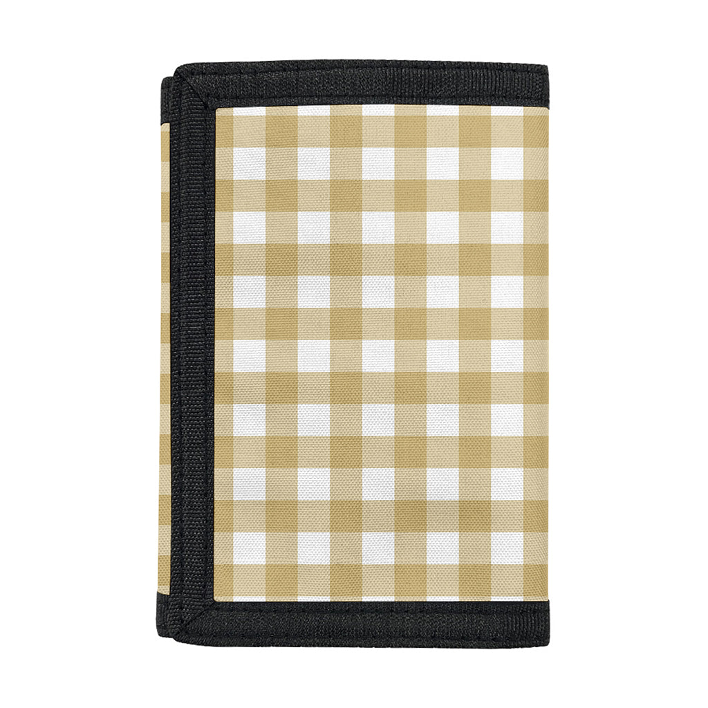 Beige And White Check Pattern Print Trifold Wallet