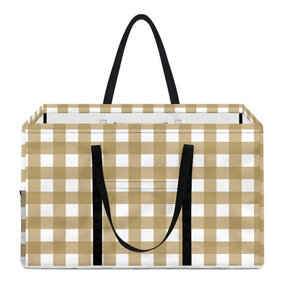 Beige And White Check Pattern Print Utility Tote Bag