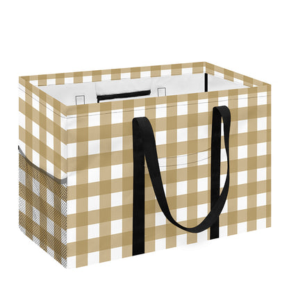 Beige And White Check Pattern Print Utility Tote Bag
