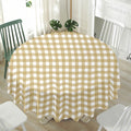 Beige And White Check Pattern Print Waterproof Round Tablecloth