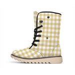 Beige And White Check Pattern Print Winter Boots
