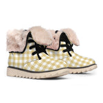 Beige And White Check Pattern Print Winter Boots