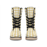 Beige And White Check Pattern Print Winter Boots